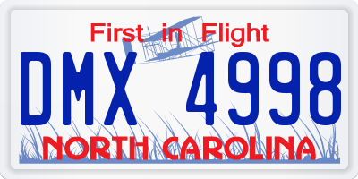 NC license plate DMX4998