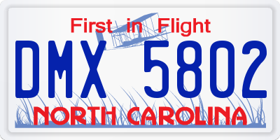 NC license plate DMX5802