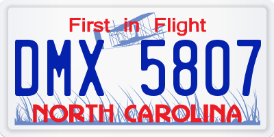 NC license plate DMX5807