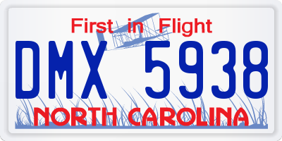 NC license plate DMX5938