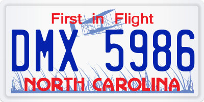 NC license plate DMX5986