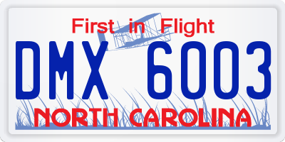 NC license plate DMX6003