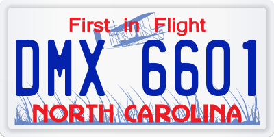 NC license plate DMX6601