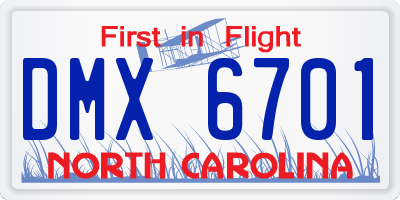 NC license plate DMX6701