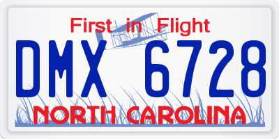 NC license plate DMX6728