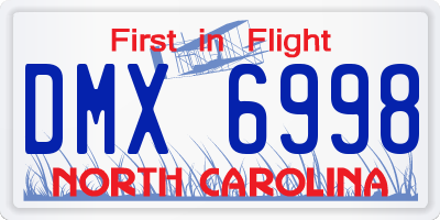NC license plate DMX6998