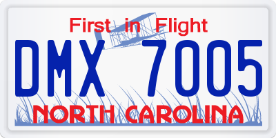 NC license plate DMX7005