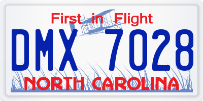 NC license plate DMX7028