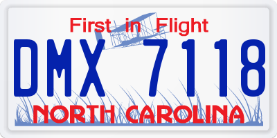 NC license plate DMX7118