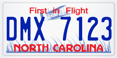 NC license plate DMX7123