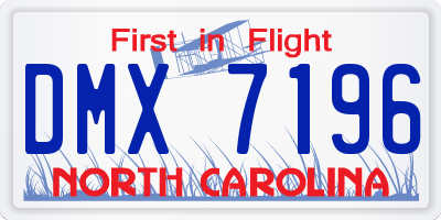 NC license plate DMX7196