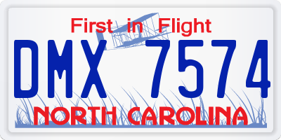 NC license plate DMX7574