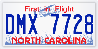 NC license plate DMX7728