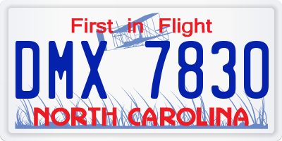 NC license plate DMX7830