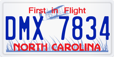 NC license plate DMX7834