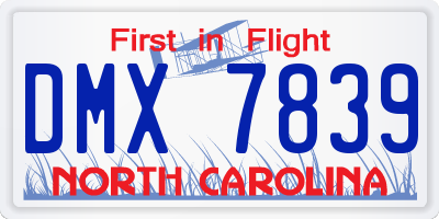 NC license plate DMX7839