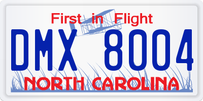 NC license plate DMX8004