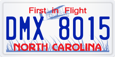 NC license plate DMX8015