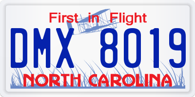 NC license plate DMX8019