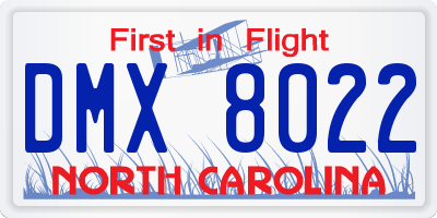 NC license plate DMX8022