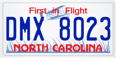 NC license plate DMX8023