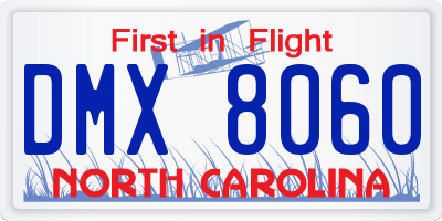 NC license plate DMX8060