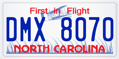 NC license plate DMX8070