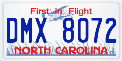 NC license plate DMX8072