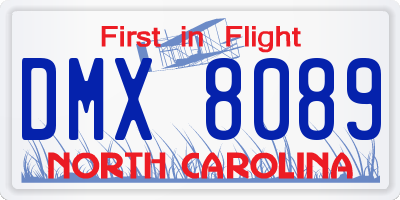 NC license plate DMX8089