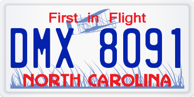 NC license plate DMX8091