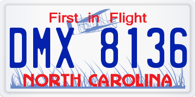 NC license plate DMX8136