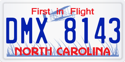 NC license plate DMX8143