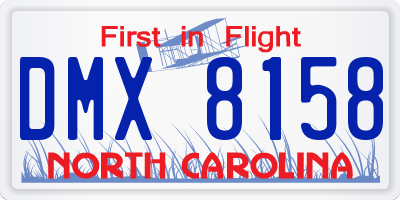 NC license plate DMX8158
