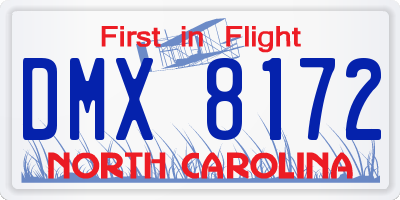 NC license plate DMX8172