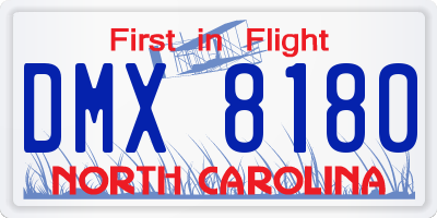 NC license plate DMX8180