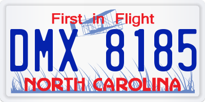 NC license plate DMX8185