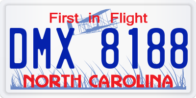 NC license plate DMX8188