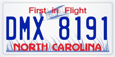 NC license plate DMX8191