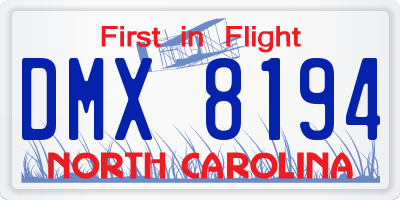 NC license plate DMX8194