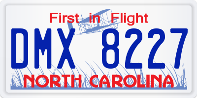 NC license plate DMX8227