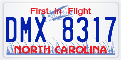 NC license plate DMX8317