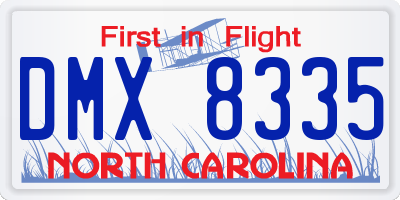 NC license plate DMX8335