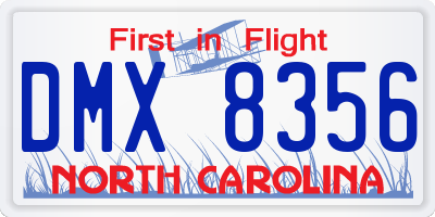 NC license plate DMX8356