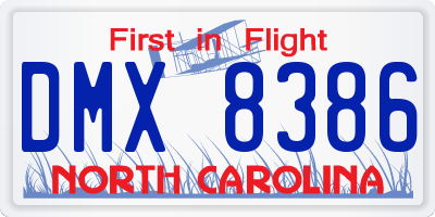 NC license plate DMX8386