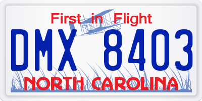NC license plate DMX8403