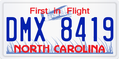 NC license plate DMX8419