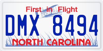 NC license plate DMX8494