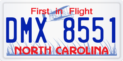 NC license plate DMX8551