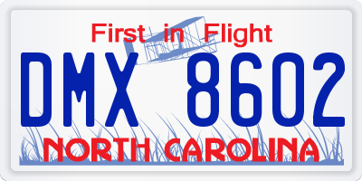 NC license plate DMX8602