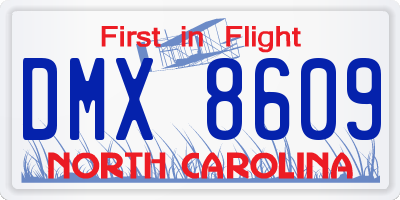 NC license plate DMX8609